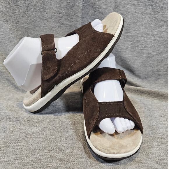 Ryka Wide Women's Double Strap Brown Suede Sandal Comfort Flip Flop Size 10W - Picture 1 of 7